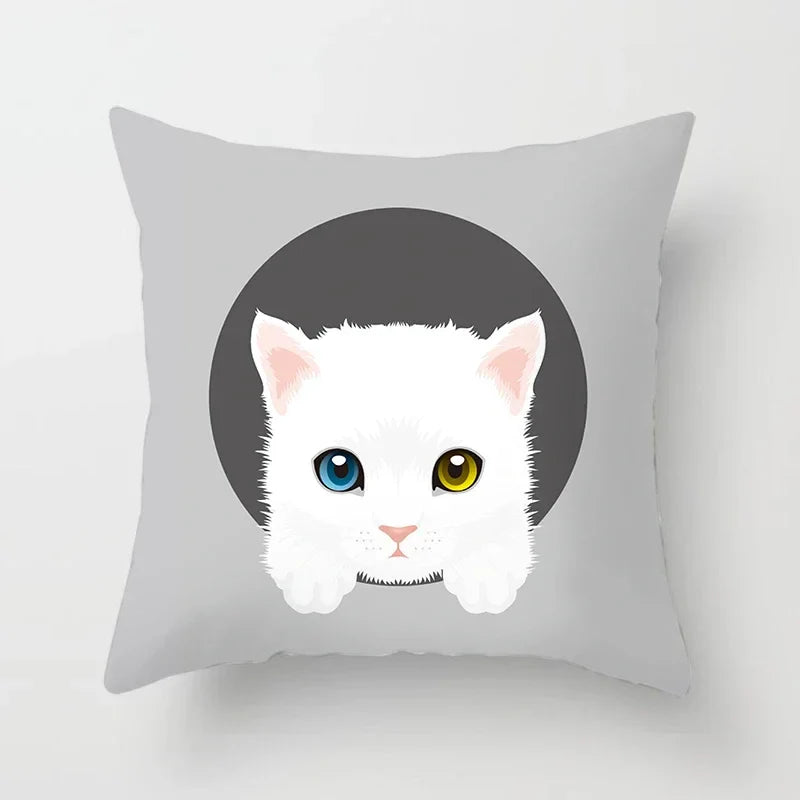 Axyaa Cute Cat Round Head Cushion Cover 45x45cm Polyester Pillowcase Square
