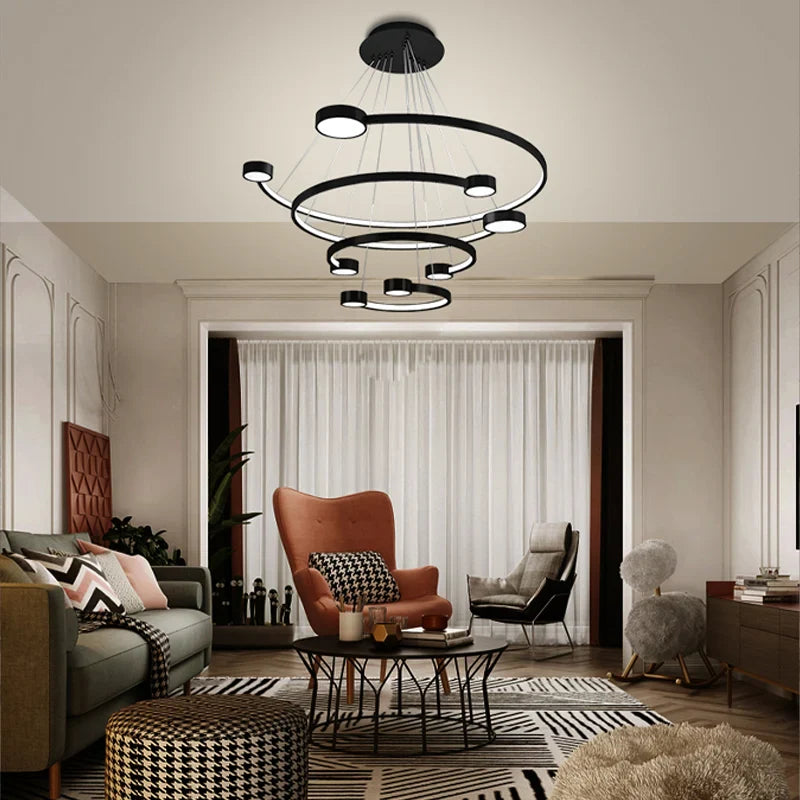 Modern Nordic LED Chandelier by Axyaa - Round Rings for Dining and Living Room