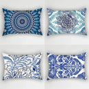 Bohemian Blue Flower Pillowcase with Vintage Ink Plant Leaf Design, by Axyaa