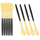 Axyaa Black Gold Butter Knife Set of 10 - Cheese Spreader Set