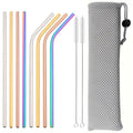 Axyaa Stainless Steel Drinking Straws Set with Cleaning Brush in Pouch