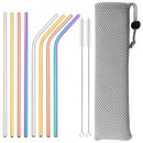 Axyaa Stainless Steel Drinking Straws Set with Cleaning Brush in Pouch