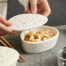 Axyaa Stone Pattern Ceramic Dessert Bowl with Lid, Ideal for Stew, Soup, and Salad