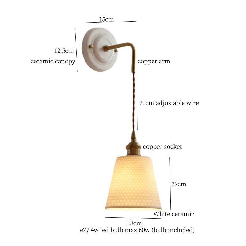 Axyaa Ceramic LED Wall Sconce: Polka Dot Interior Lamp for Bedroom, Bathroom, Loft