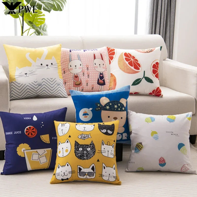 Nordic Cartoon Print Pillow Cover for Axyaa Square Cushion Sofa Decor