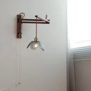 Axyaa Clear Glass LED Wall Sconce with Arm, Black Walnut Wood, Pull Chain - Modern Indoor Lighting