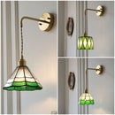 Axyaa Tiffany Glass LED Wall Sconce with Adjustable Wire, Pull Chain Switch - Modern Nordic Style