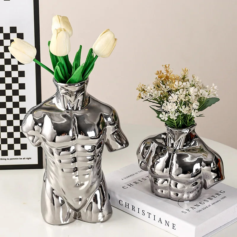 Axya™ Nordic Electroplated Vase - Ceramic Male Body Living Room Decor 2024