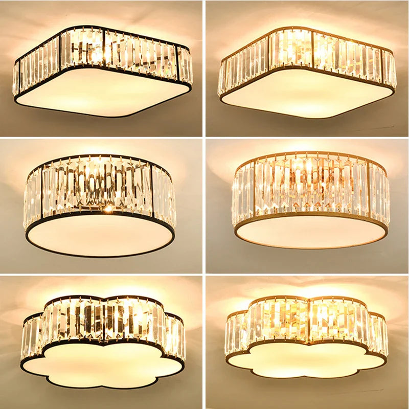 Axyaa Modern Luxury Crystal Ceiling Lamp, LED Nordic Chandelier for Bedroom and Living Room, Round Black Gold