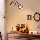 Axyaa Chrome Metal Long Arm Desk Light Adjustable Angle For Bedroom Table Reading.