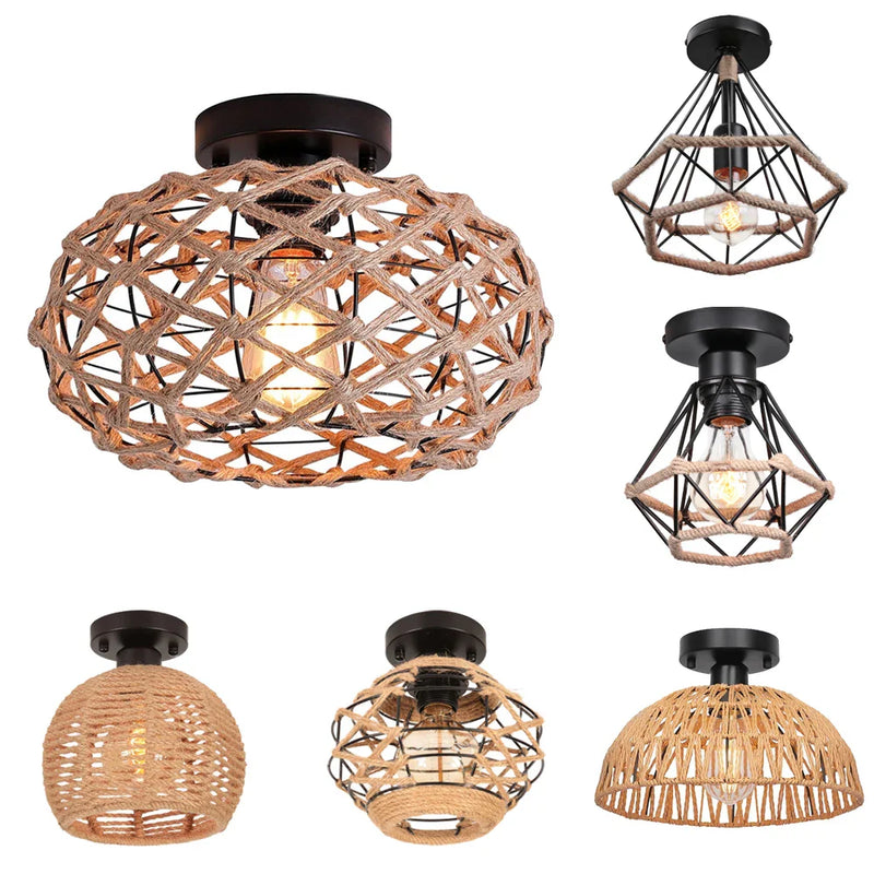 Rattan Flush Mount Ceiling Chandelier for Kitchen Living Room Bedroom by Axyaa
