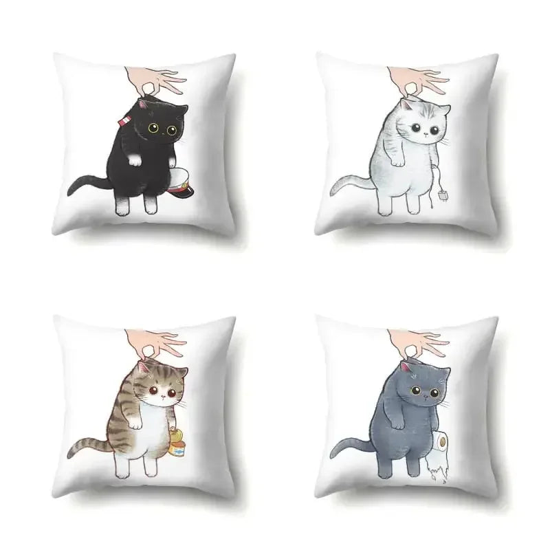 Cute Cat Cushion Cover by Axyaa: Cartoon Pets Pillow Case for Home Sofa Decor