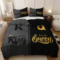Axyaa Black Grey Crown Lettering Duvet Cover Set for Home and Dorm Decor