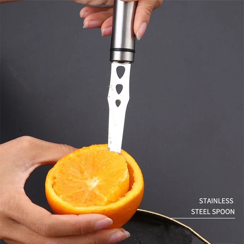 Axyaa Stainless Steel Orange Peeler Knife with Long Handle - Double-sided Blade Cutter