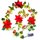 Axyaa Poinsettia Garland String Lights with Berries & Holly Leaves for Xmas Decor