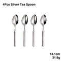 Axyaa Gold Cutlery Set Stainless Steel Mirror Sliver Fork Spoon Western Double Sided Pattern