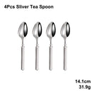 Axyaa Gold Cutlery Set Stainless Steel Mirror Sliver Fork Spoon Western Double Sided Pattern