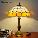 Axyaa Stained Glass Tiffany Table Lamp Mediterranean LED Bedroom Decoration