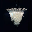 Clear Petal Glass Flower Chandelier with Crystal Tassel Pendants by Axyaa.