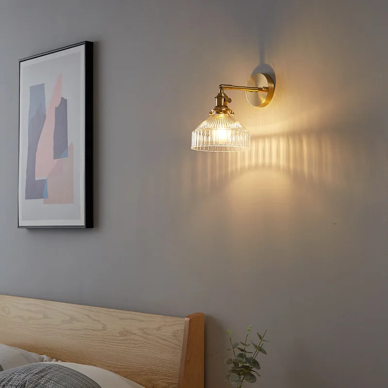 Axyaa Clear Glass LED Wall Lights Copper Pull Chain Switch Modern Wandlamp