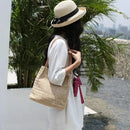 Axyaa Straw Beach Tote: Woven Bucket Bag with Inner Pocket for Travel & Shopping