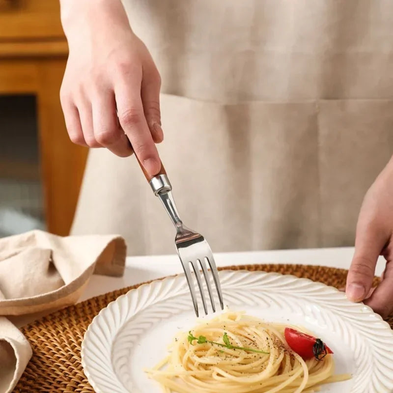 Axyaa Stainless Steel Cutlery Set with Wooden Handles