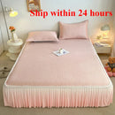 Axyaa Ice Silk Bedspread Set: Summer Bed Skirt with Lace Details