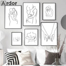 Axyaa Couple Love Kiss Line Drawing Wall Art Canvas Painting Nordic Posters