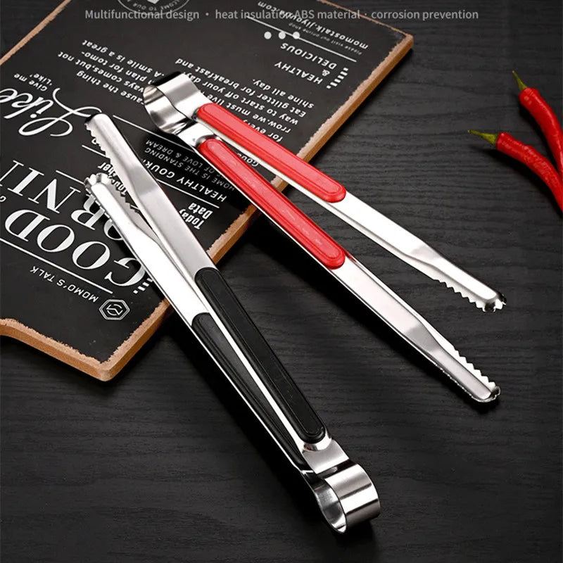 Axyaa Stainless Steel Long Handle Food Tongs - Korean Style, Multifunctional, Barbecue Clip