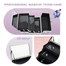 Axyaa Makeup Box 2-Tier Tray Lockable Cosmetic Train Case with Mirror and Handle