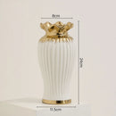 Axyaa Elegant White Ceramic Vase with Water Nourishing Rose Flower Arrangement