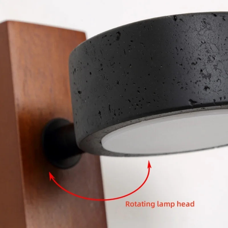 Axyaa Rotatable LED Wall Light Fixture, Black Travertine Finish, Pull Chain Switch