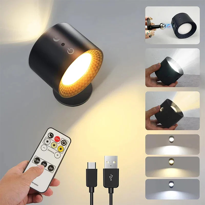 Axyaa Wireless Wall Lamp Touch Control Remote 360 Rotatable USB Recharge Night Light