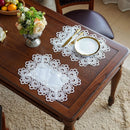 Axyaa White Lace Placemats Set of 2, Embroidered Rectangle Cup Mat, Decorative Table Mats