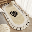 Axyaa French Flower Creamy Oval Bedside Carpet Medieval Style Retro Soft Rug