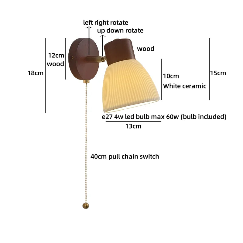 Axyaa Wood Cream Glass Ceramic LED Wall Light for Living Room & Bathroom