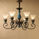 Axyaa Vintage Ceramic Chandelier with Metal Iron Arm & Glass Lampshade