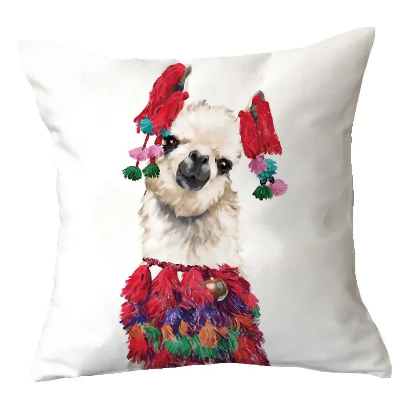 Axyaa Alpaca and Cactus Pattern Pillowcase for Home Sofa Decoration