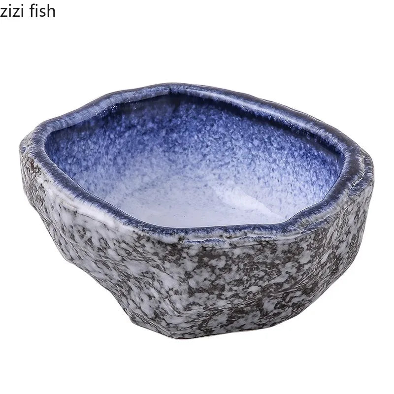 Axya Stone Pattern Ceramic Soup Bowl Set - Unique Irregular Design for Desserts, Snacks, Sushi