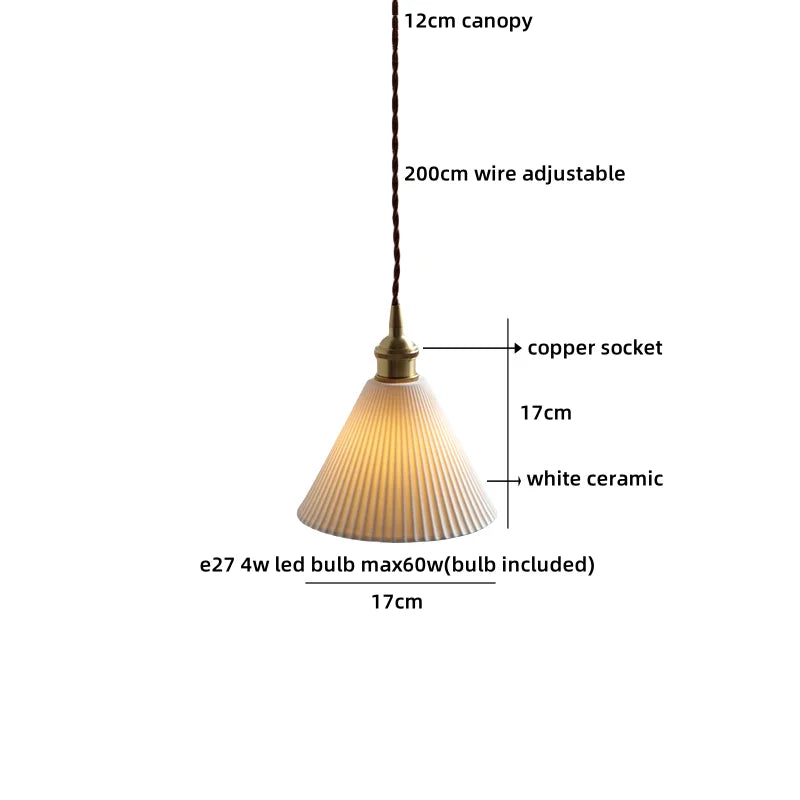 Axyaa Ceramic Shade LED Pendant Light - Japanese Style Bedroom Loft Fixture