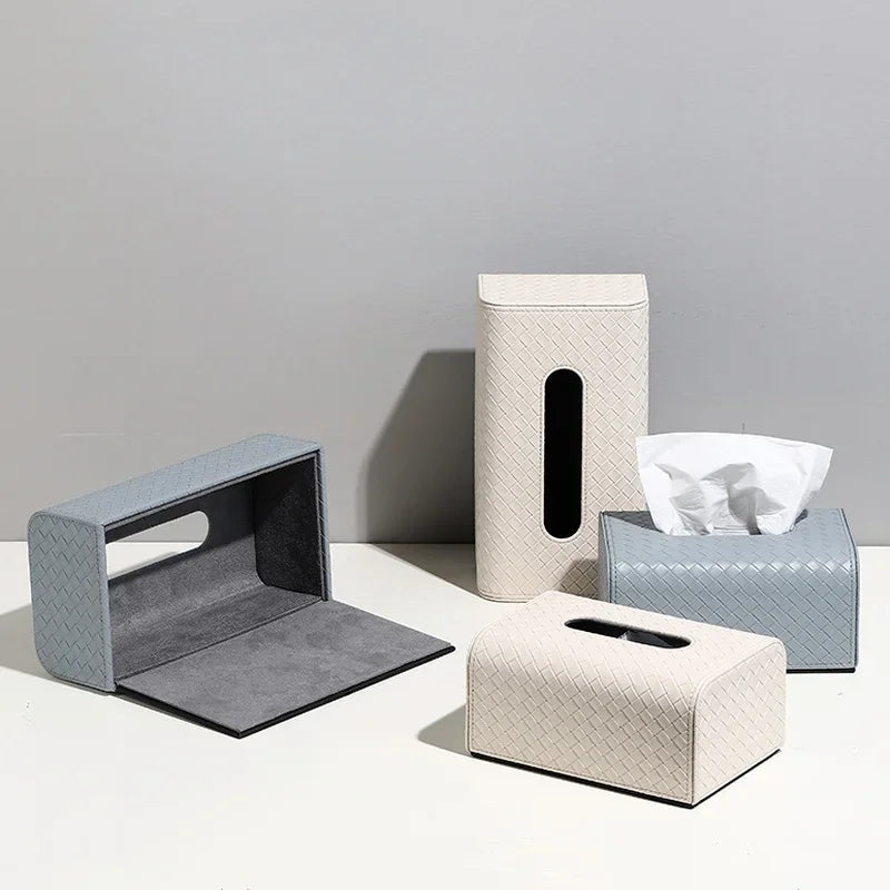 Axya Woven Grid Leather Tissue Box - Home Decor Essential