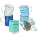 Axyaa 6-Piece Mix-Blue Ceramic Mug Set Spirals Design, 480ml Tea Coffee Drinkware