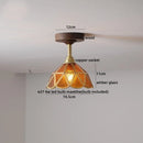 Axyaa Amber Glass LED Ceiling Light Fixture with Wood Canopy - Modern Home Lighting
