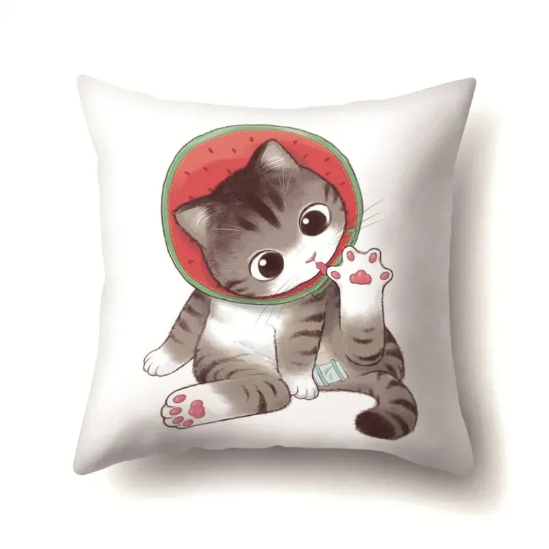 Cute Cat Cushion Cover by Axyaa: Cartoon Pets Pillow Case for Home Sofa Decor
