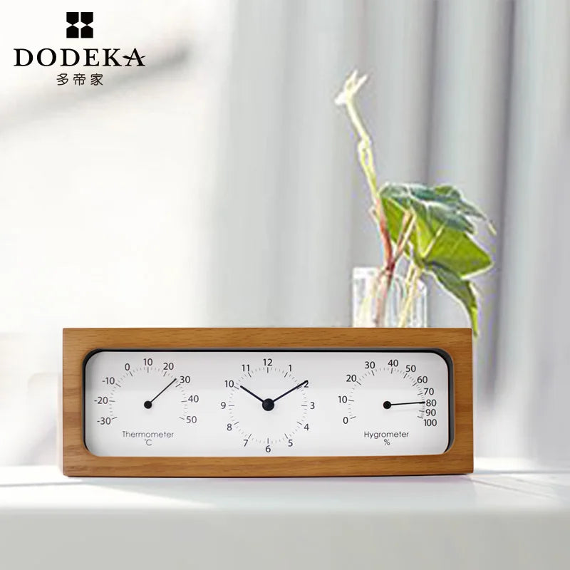 Axya Wooden Desktop Clock with Temperature & Humidity Meter