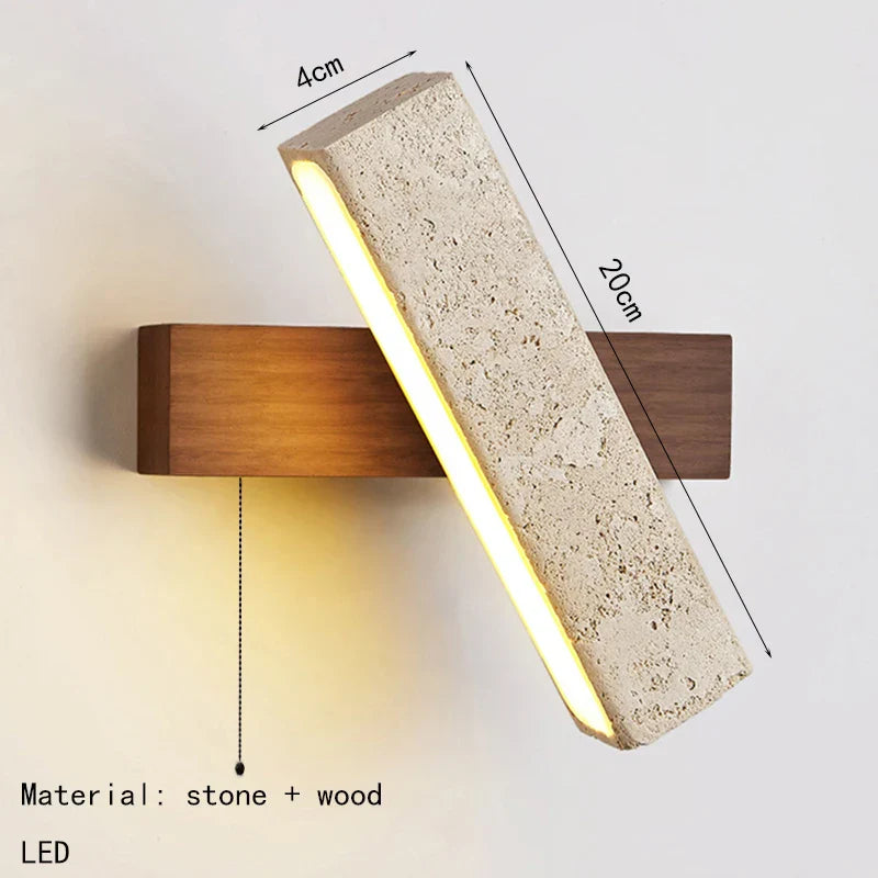Axyaa Rotatable LED Wall Lamp in Natural Stone Wood for Home Deco