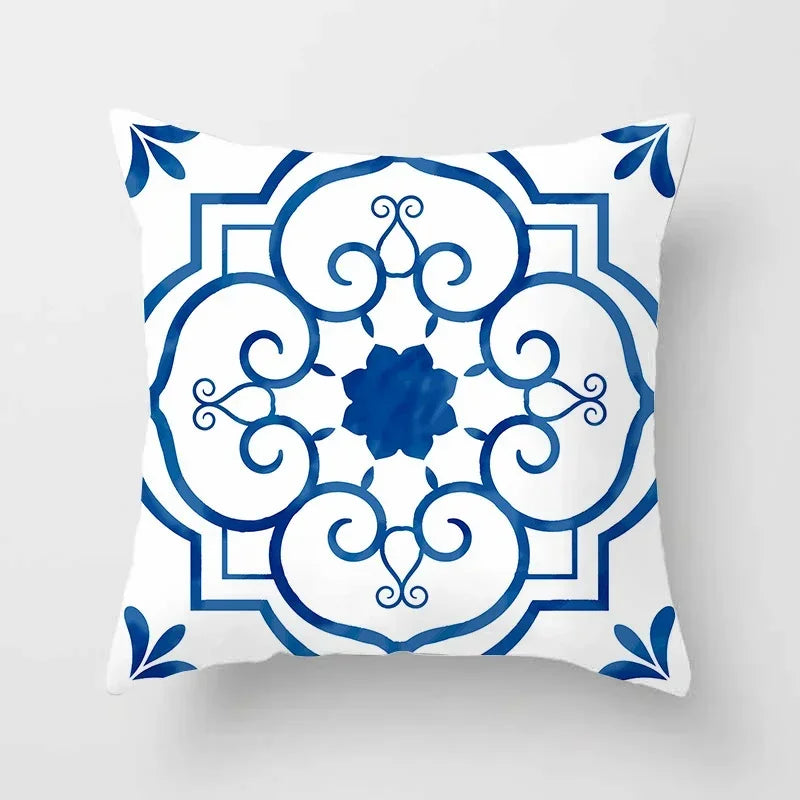Blue Pattern Cushion Cover 45*45cm Pillowcase for Bedroom Sofa Home Decor by Axyaa