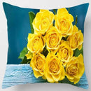 Axyaa Yellow Rose Print Pattern Cushion Cover for Home Decor