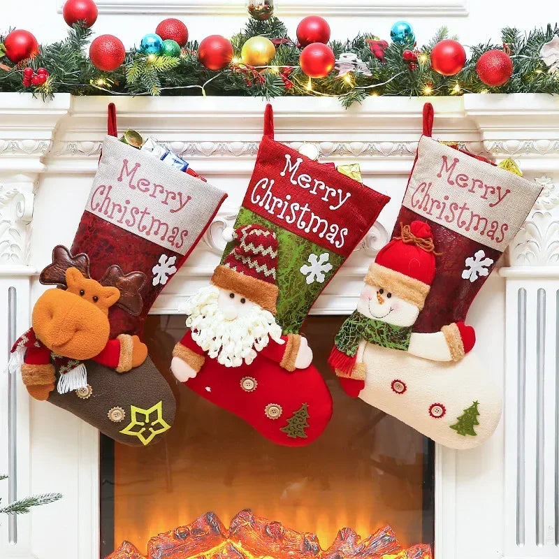 Axyaa Christmas Gift Socks Snowman Deer Santa Pattern Large Capacity Candy Bags