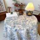 Axya Blue Cotton & Linen Tablecloth, Vintage Ink Print for Dining & Holiday Decor